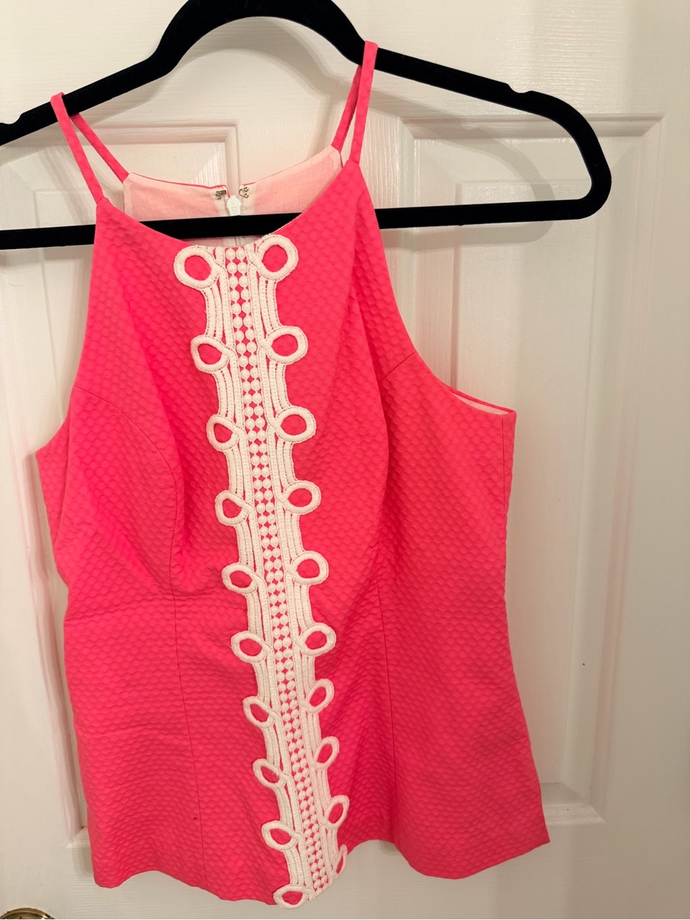 Lilly Pulitzer Hotty Pink Sleeveless Halter Tank with White Crochet Trim